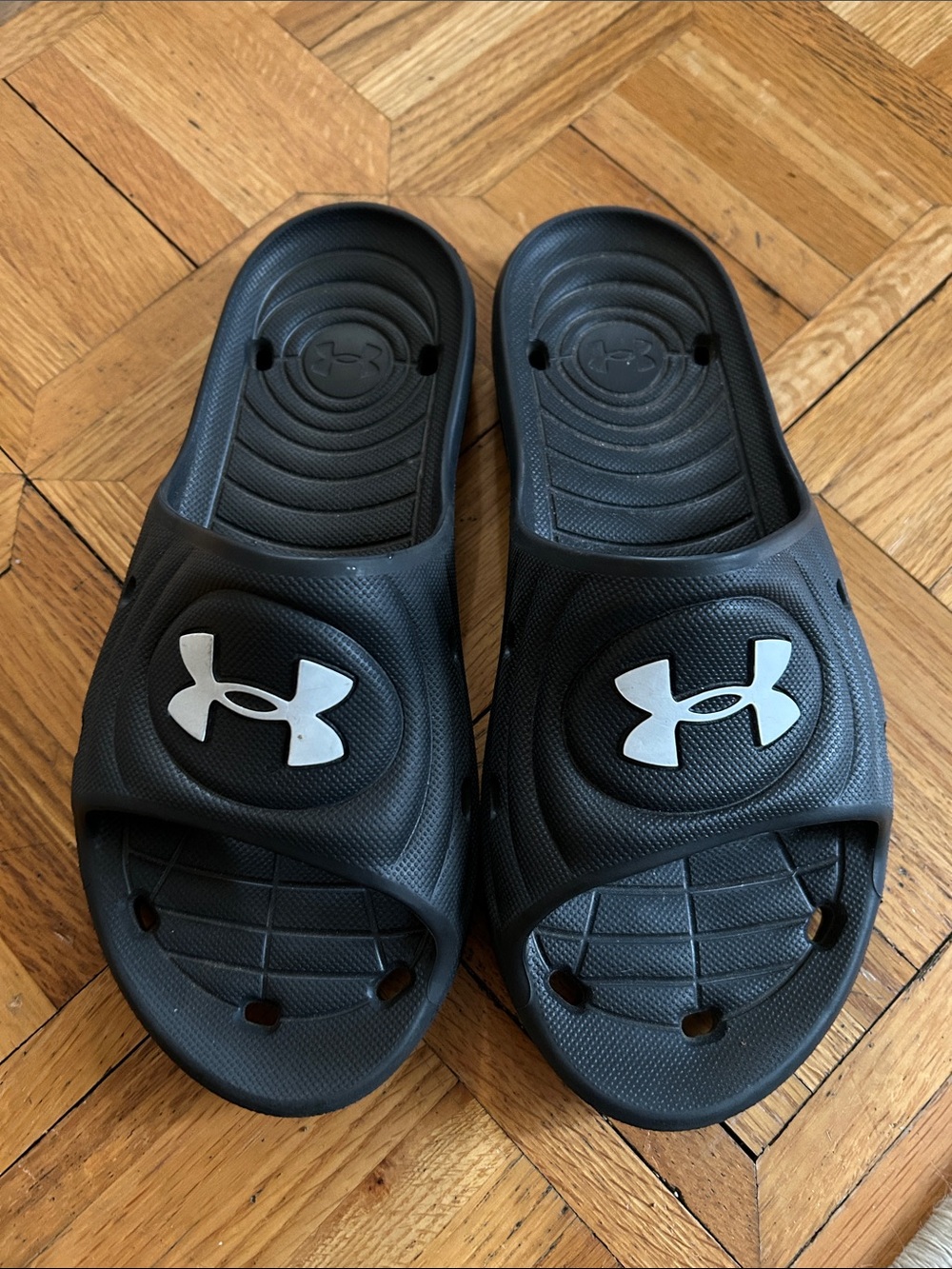 Under Armour Black Slides with White Logo